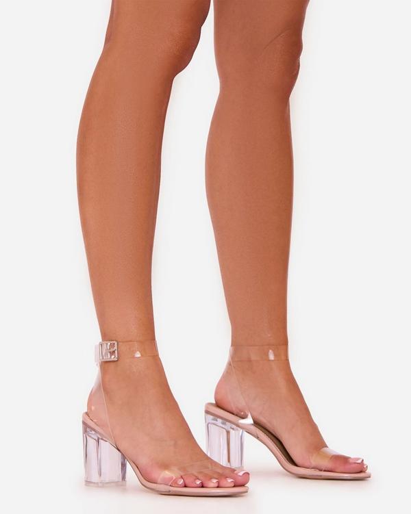 Lena Barely There Perspex Block Clear Heel In Nude Patent