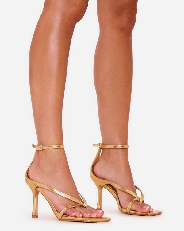 Eve Square Toe Strappy Heel In Gold Faux Leather EGO
