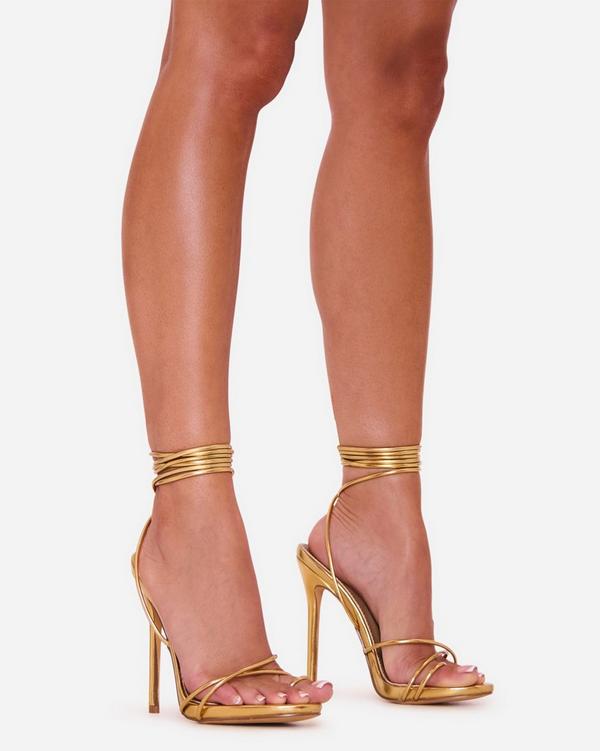 Gelato Lace Up Platform Heel In Gold Metallic Faux Leather