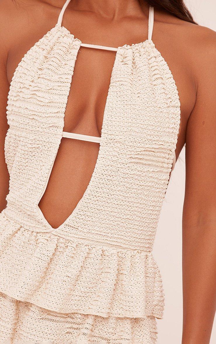Plunge Open Back Tiered Frill Hem Mini Dress In Stone Texture | EGO US | EGO