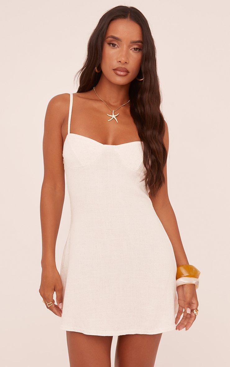Strappy Mini Dress In Stone Linen | EGO US | EGO