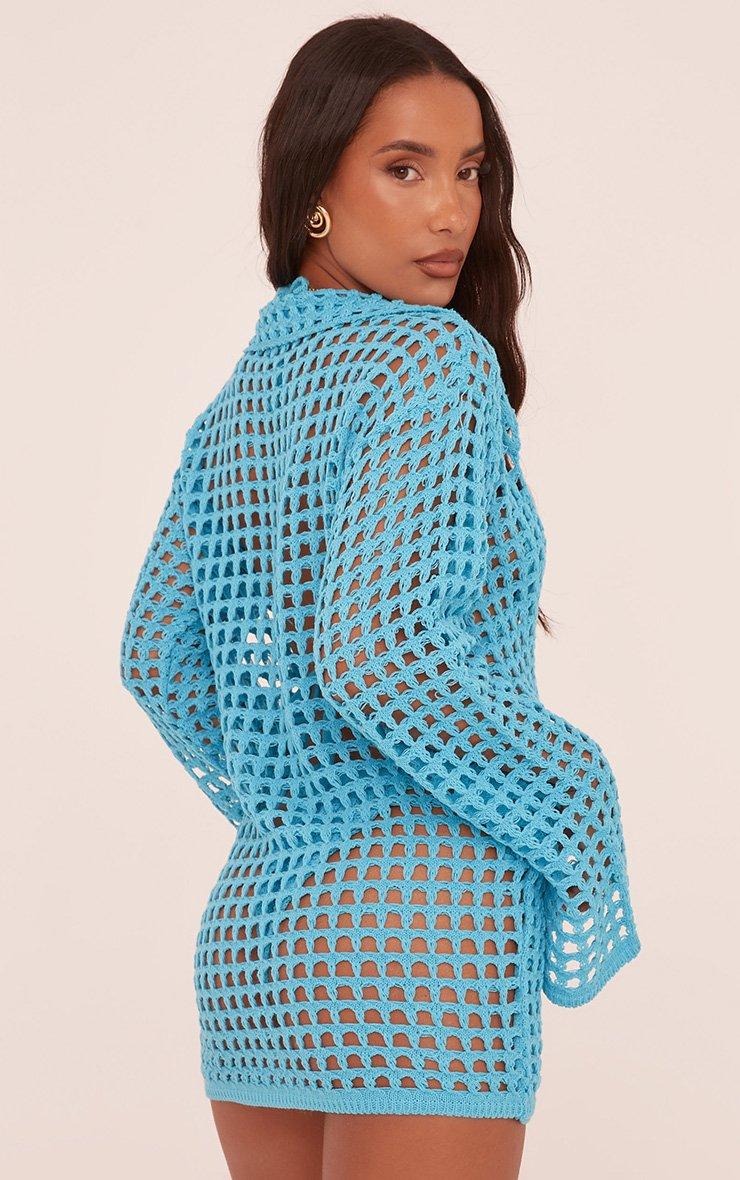 white christmas dresses Beautiful Beach Waves Crochet Dress In Sky Blue main image 0
