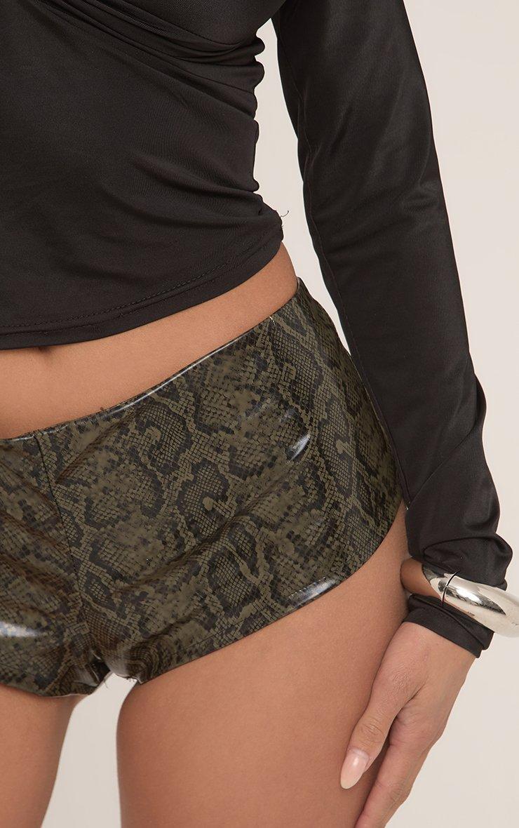 Low Rise Micro Mini Shorts In Green Snake Print Faux Leather | EGO