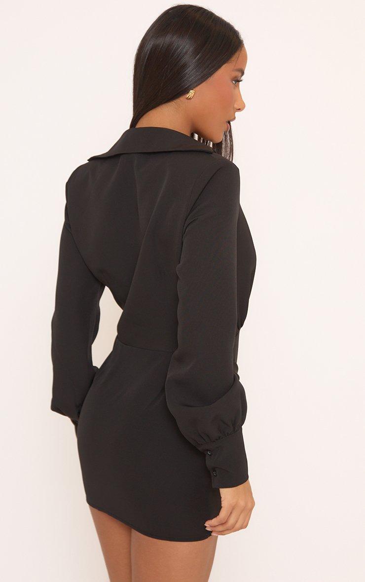 Long Sleeve Plunge Front Trim Detail Blazer Dress In Black | EGO US | EGO