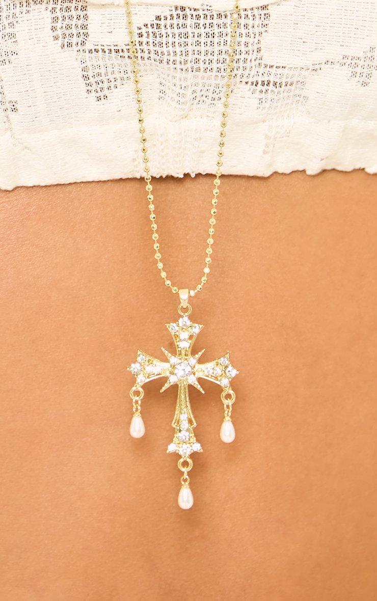 Crucifix Pendant Drop Necklace In Gold