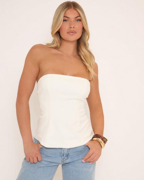 Bandeau Seam Detail Fitted Top In White