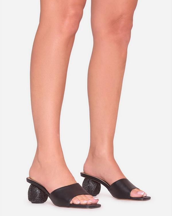 Devin Round Woven Heel Mule In Black Faux Leather