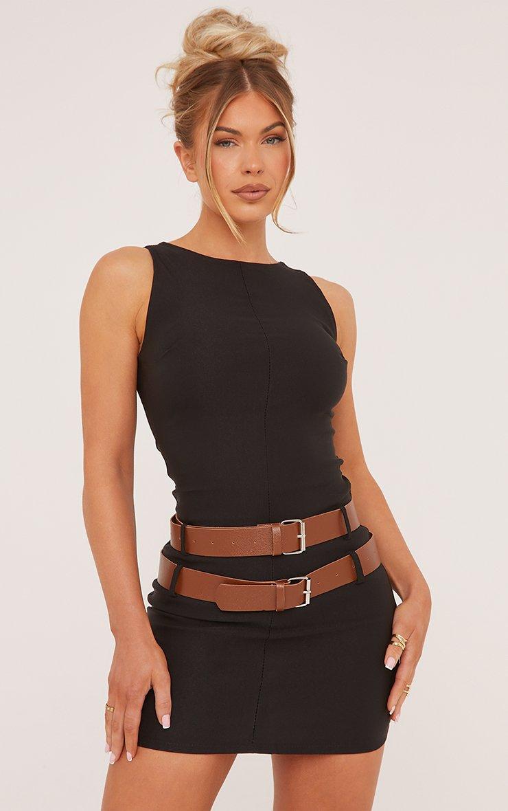 Sleeveless Double Belt Detail Tailored Mini Bodycon Dress In Black | EGO CA  | EGO