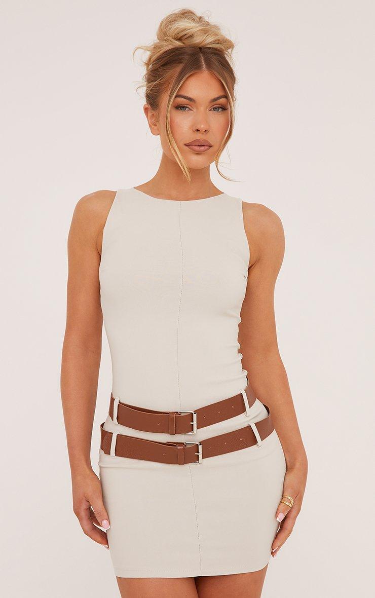 【新品未使用タグ付き】Notting Hill Belted Dress S Sleeveless High Neck Double Belt Detail Mini Bodycon Dress