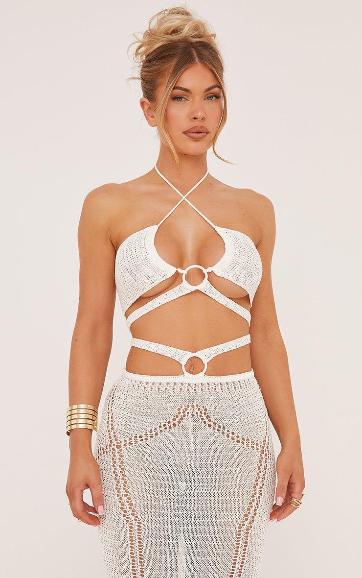 Strappy Cut Out Detail Laddered Maxi Dress In White Knit | EGO CA | EGO