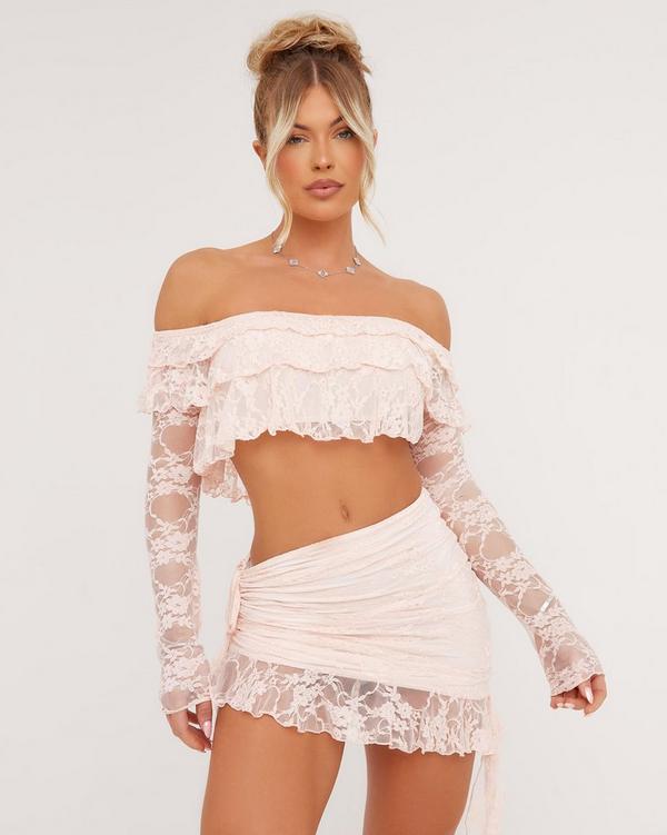 White frill clearance bardot crop top