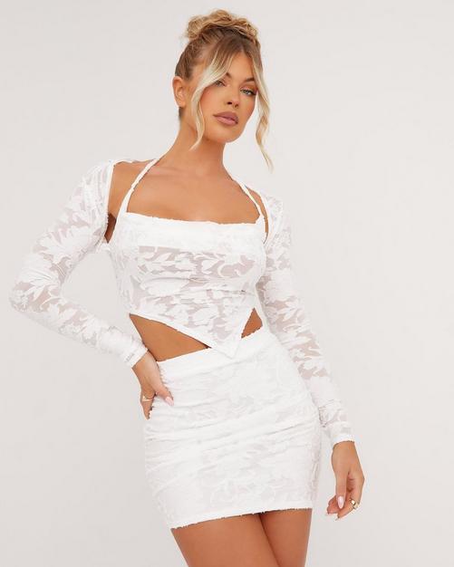 Good Vibes White Bardot Halter Neck Cut Out Crop Top – Club L London - IRE