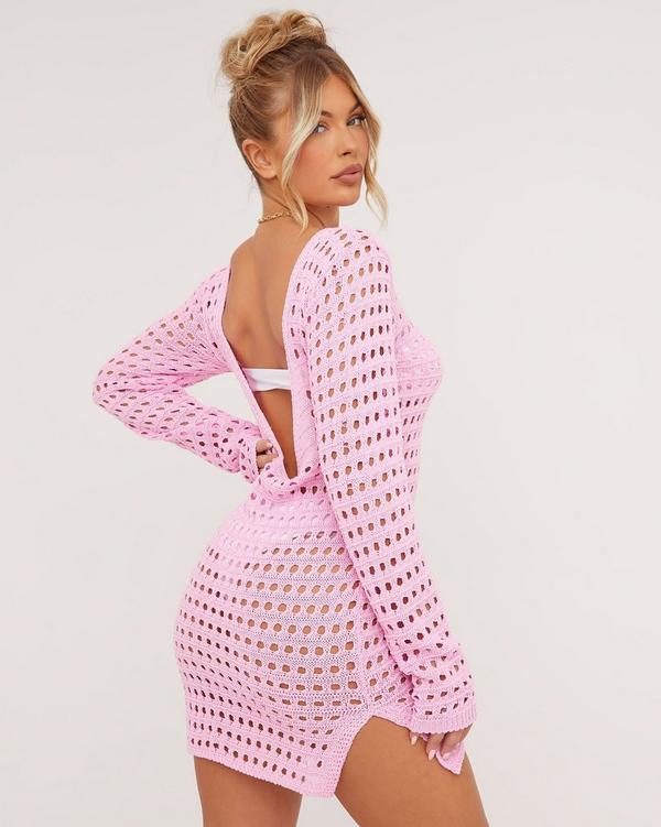 Crochet Knitted Backless Mini Dress