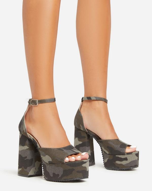 Grey open clearance toe block heels