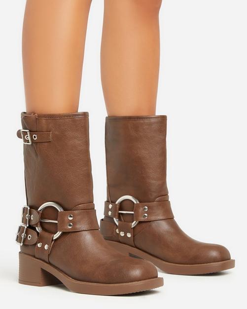 Ladies buckle best sale biker boots