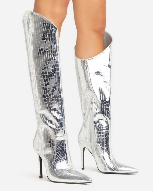 Silver best sale bootie heels