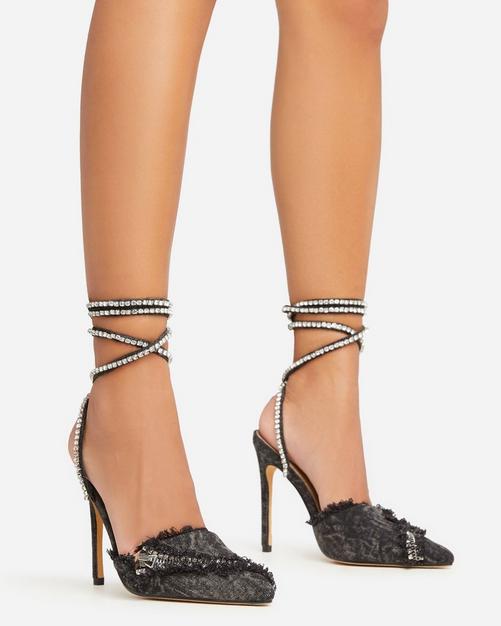 Black Suede Lace-up Pump - Pointed Toe on Flared Stiletto