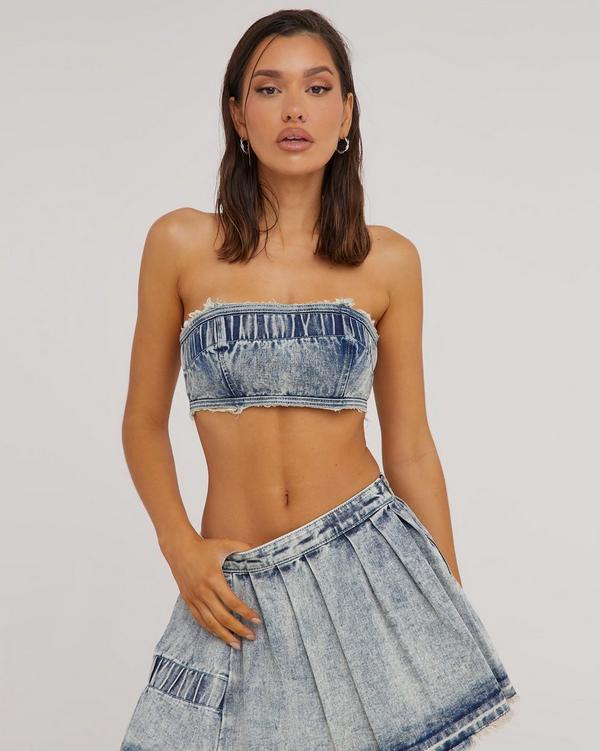 Denim Stone Wash Blue Halter Top