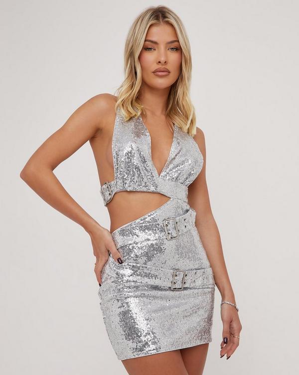 Silver plunge cheap dress