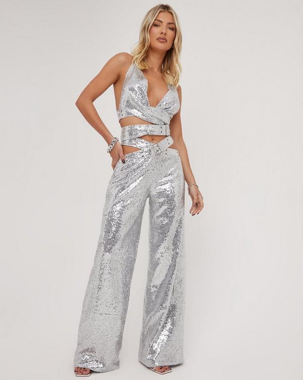 Belted wide leg trousers | sage