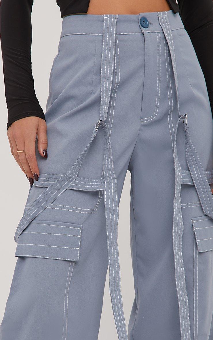 High Waist Multi Pocket Strap Detail Wide Leg Cargo Trousers In