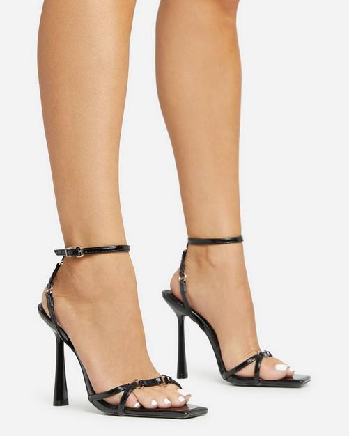 Tropez square toe quilted heel online mule in black faux leather