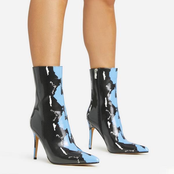 blue patent ankle boots