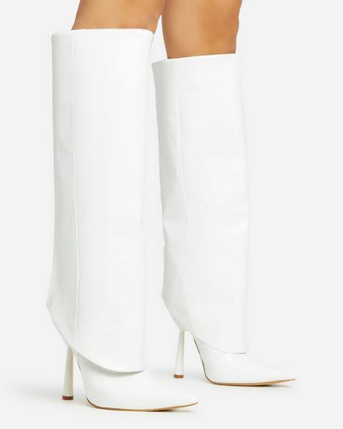 Leila Layered Knit Detail Square Toe Platform Block Heel Calf Boot