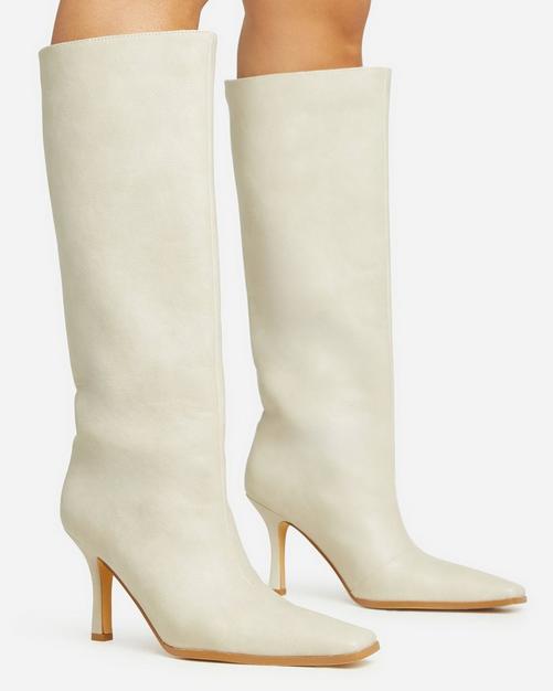 Leila Layered Knit Detail Square Toe Platform Block Heel Calf Boot