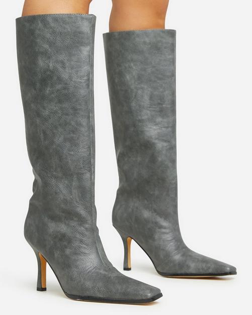 RAID Wide Fit Brayden stiletto knee boots in tan snake print