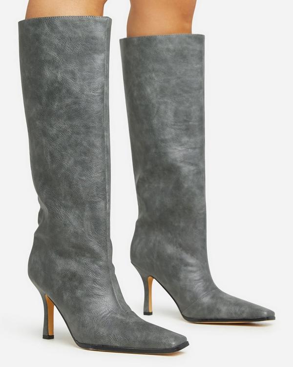 Cecil Square Toe Stiletto Heel Knee High Long Boot In Grey Acid