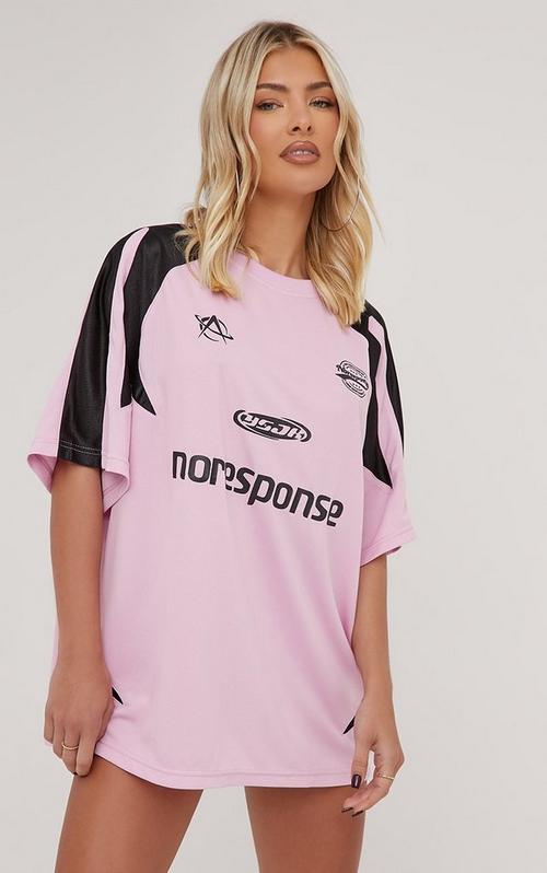 Oversized Short Sleeve Lace Side Stripe Detail Football Jersey In