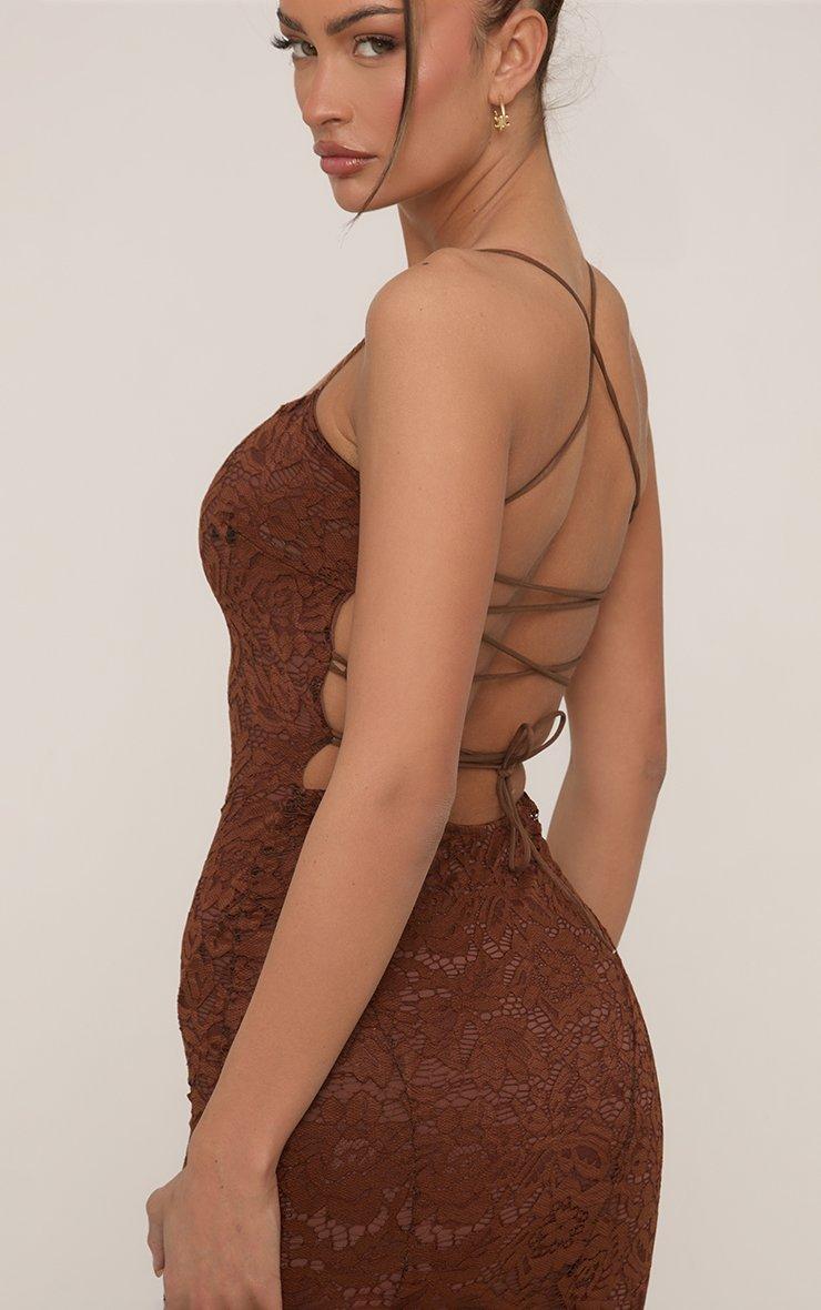 Bandeau Lace Up Back Maxi Dress In Brown Lace | EGO US | EGO