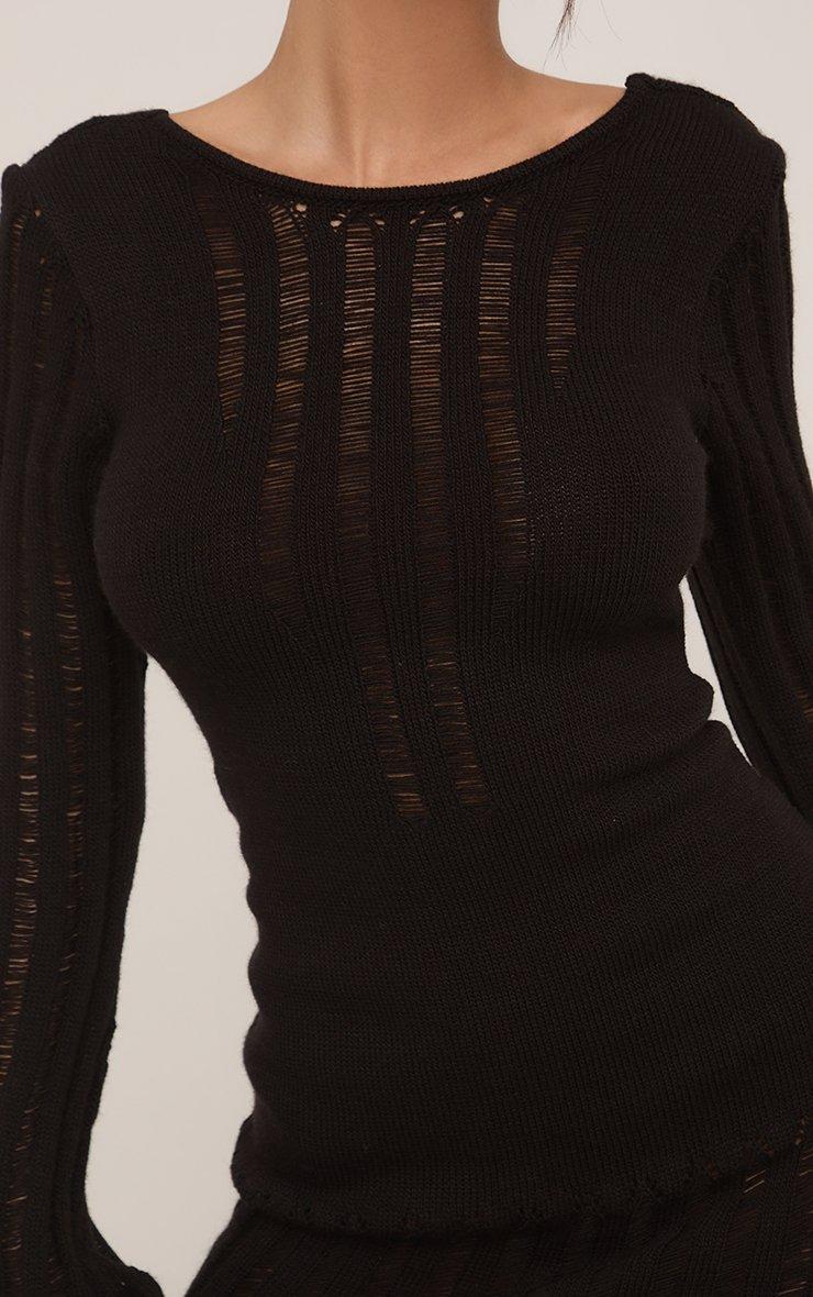 Long Sleeve Open Back Mini Dress In Black Ladder Knit | EGO EU | EGO
