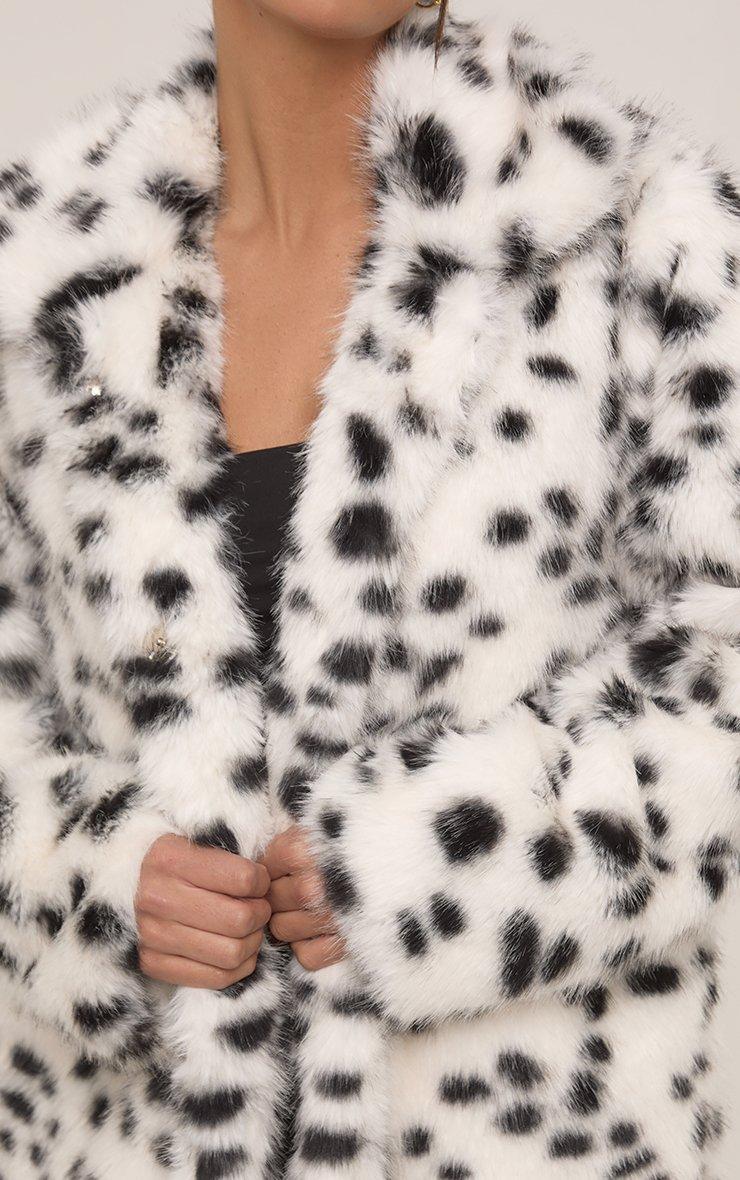 Mid Length Coat In White Monochrome Spot Faux Fur | EGO US | EGO