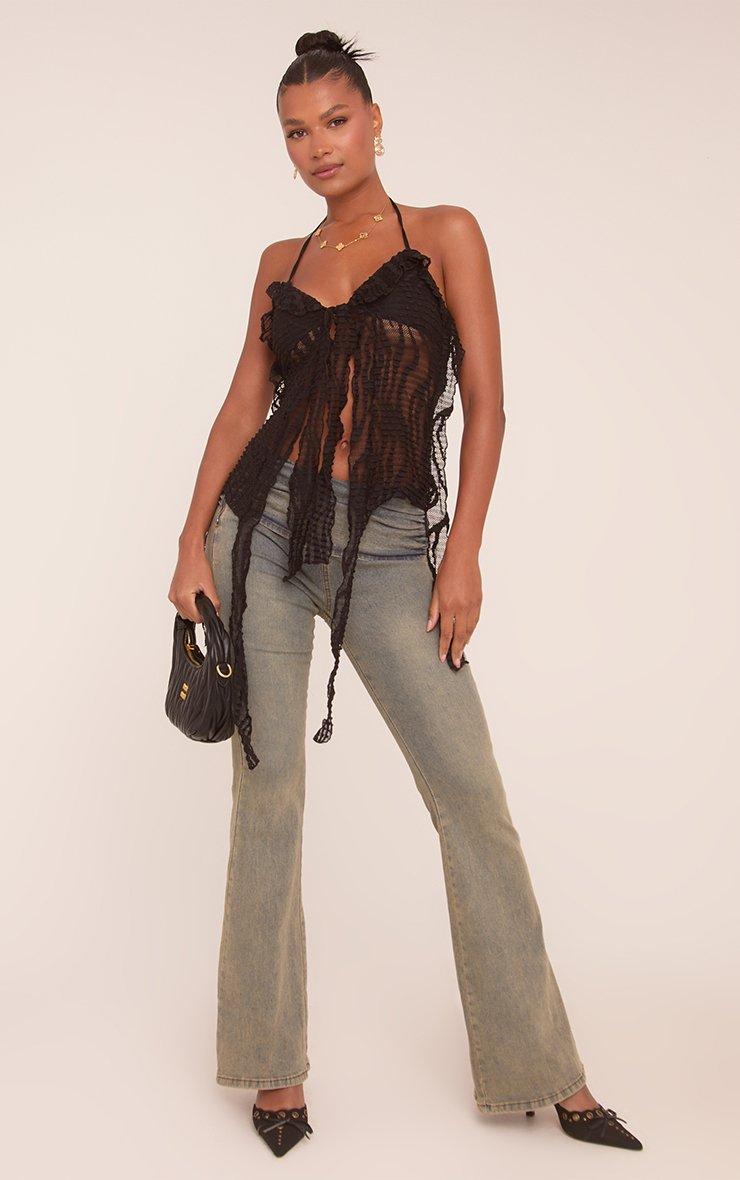 Halterneck Frill Detail Maxi Top In Black Textured Lace | EGO UK | EGO