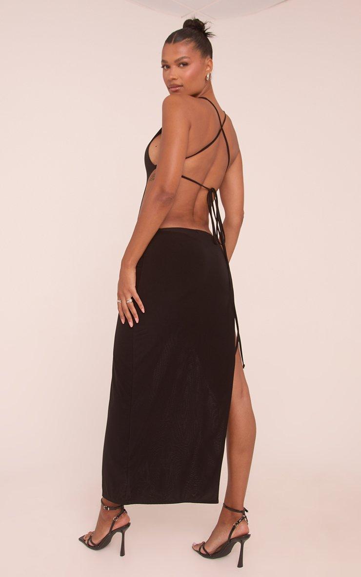 Cowl Halterneck Cut Out Split Leg Maxi Dress In Black Slinky | EGO US | EGO