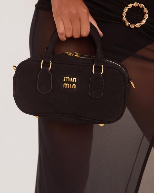 Creed Logo Detail Oval Shape Grab Bag In Black Faux Suede