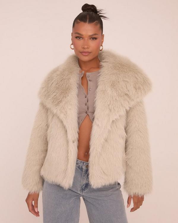 Light grey faux fur jacket best sale