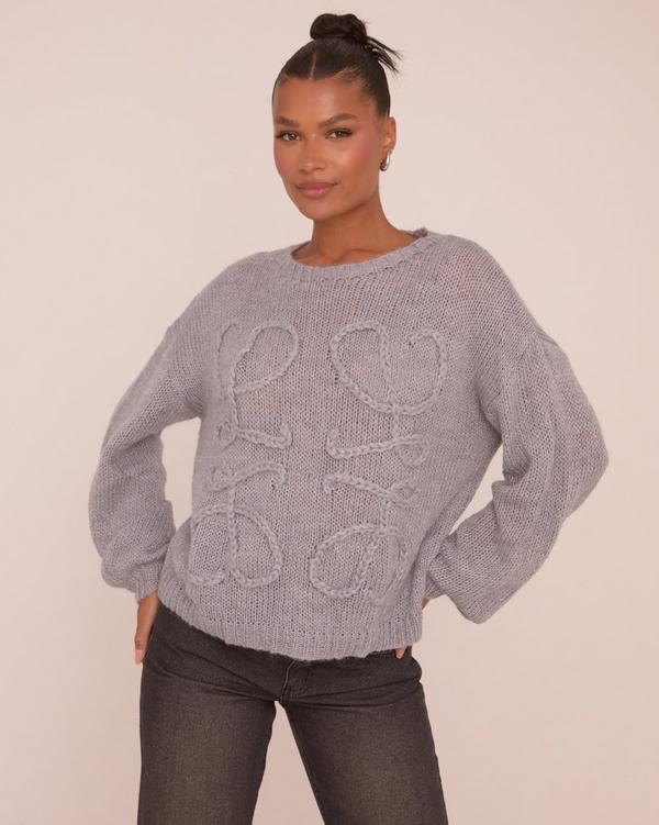 Long Sleeve Swirl Detail Jumper in Grey Knit EGO
