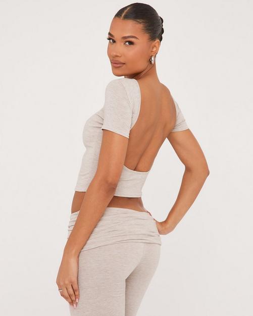 High Neck Ruched Side Detail Bodysuit In Printed Grey Slinky