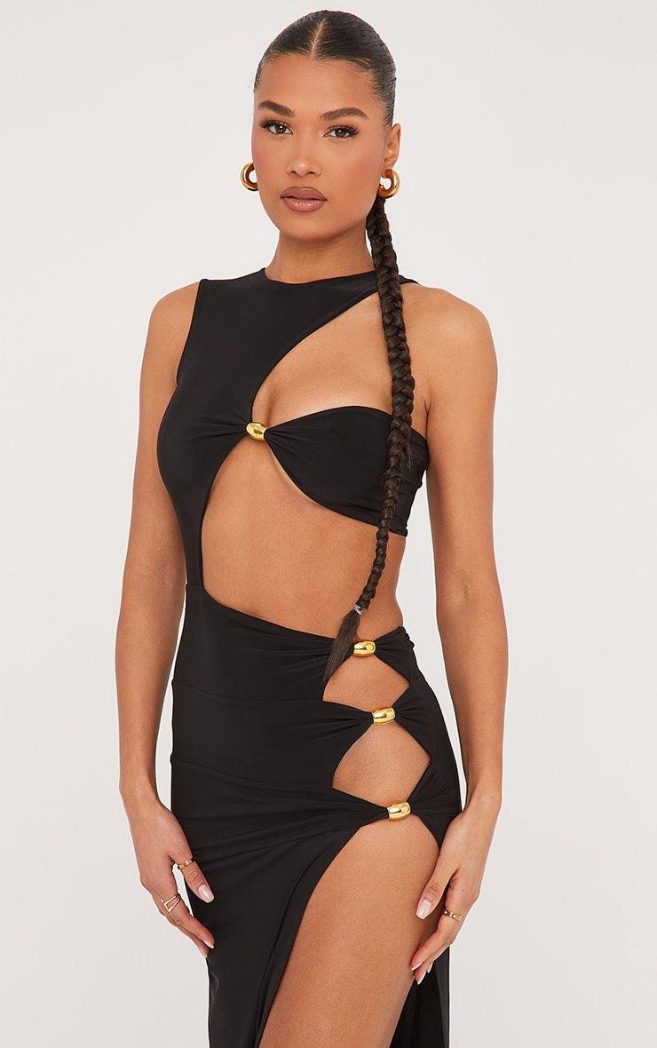 women's cut out dress CORIRESHA Sexy Maxi Snake Print Sleeveless Cutout High Slit Bodycon for Party Club Black : Clothing, Shoes & Jewelry black dress. Extreme Cut Out Beaded Detail
