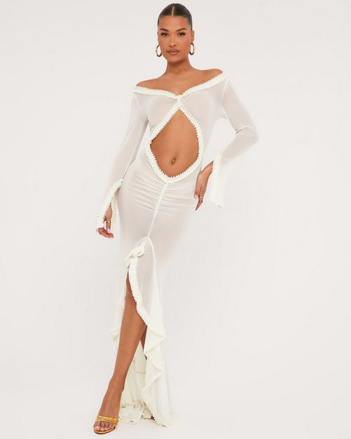 One Shoulder Cut Out Detail Thigh Split Maxi Dress In Silver