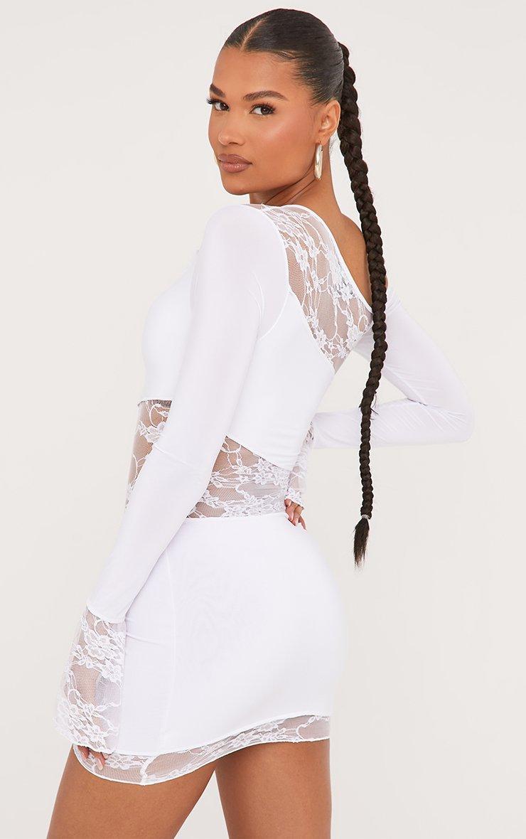 Off The Shoulder Lace Insert Detail Mini Bodycon Dress In White | EGO US |  EGO