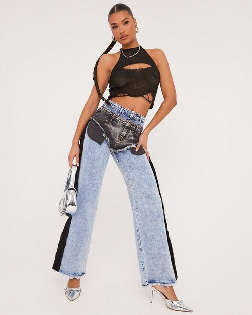 Black Acid Wash High Waisted Flare Jeans