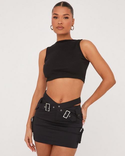 Skirts, Contrast Waistband Split Mini Skirt