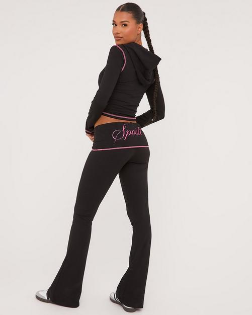Contrast Fold Over Flared Leggings  Flared leggings, Black leggings, Pants  for women