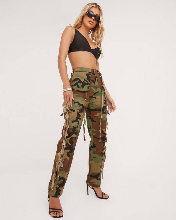 Green Camo High Waist Cargo Trousers