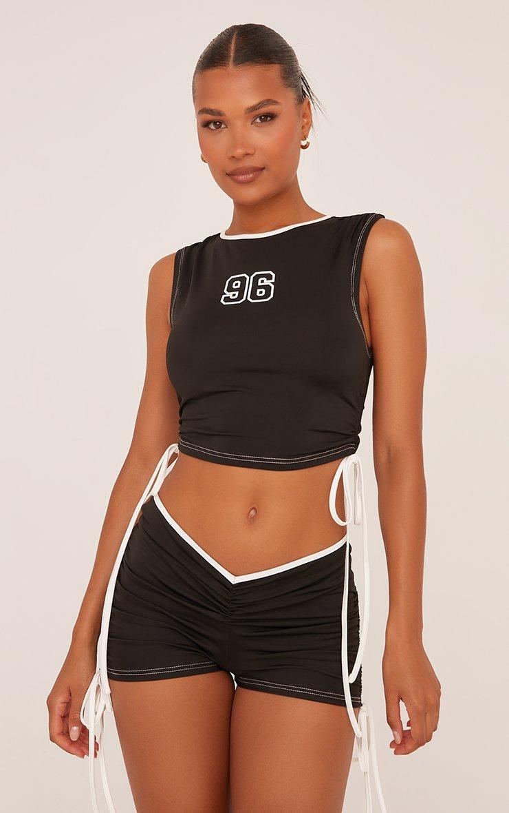 Mid Rise Contrast Biding Micro Mini Shorts In Black Slinky | EGO