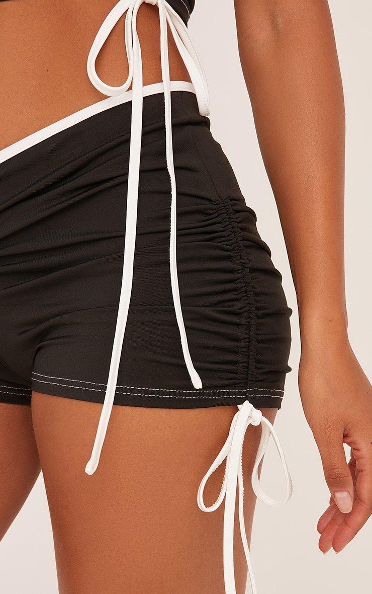 Mid Rise Contrast Biding Micro Mini Shorts In Black Slinky | EGO